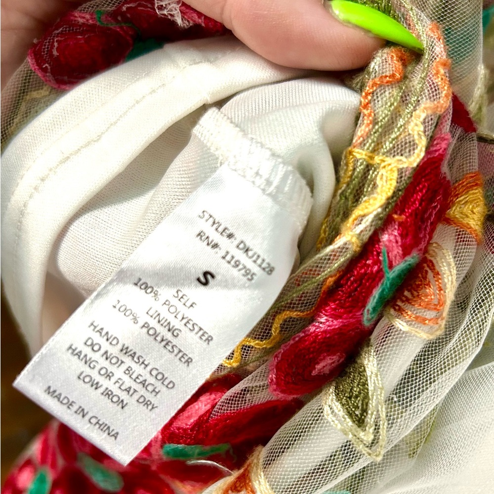 The Moon White, Multi Floral Embroidered Dress w/ Sheer Sleeves, Size S - Picture 8 of 8